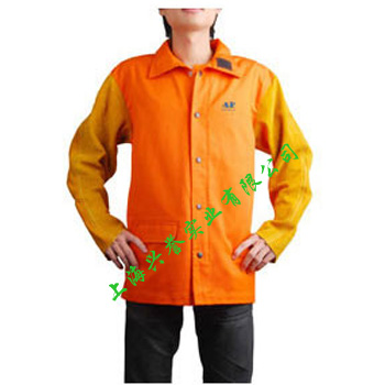 AP-2630橙色阻燃布配金黄皮袖焊服